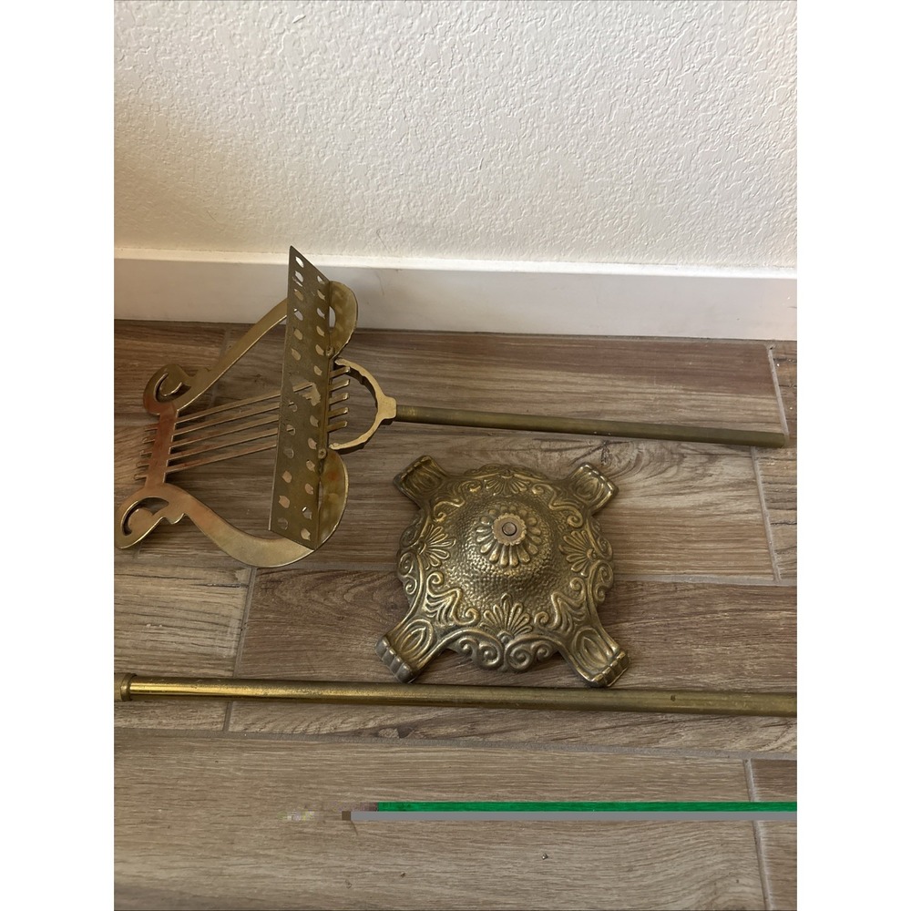 Vintage Solid Brass Lyre Harp Shaped Footed Adjustable Music Stand - Parts Only